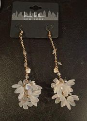 New Nicole Miller Frosted Crystal 3 D Floral drop earrings