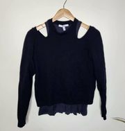 10 Crosby Long Sleeve Shoulder Cut-Out Ruffle Hem Sweater Black S