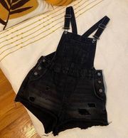 Divided black distressed denim overall shorts, size US 6