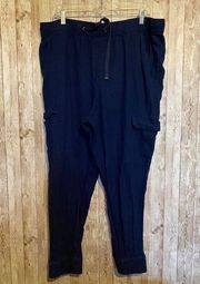 Women's St. John's Bay Navy Blue Linen Cargo Jogger Pants Drawstring Waist XXL