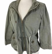 Army green utility jacket,  Mustard Seed ladies medium zip front drawstring coat