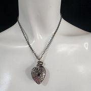 Guess Gunmetal Snake & Iridescent Heart Necklace