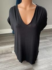 H By Bordeaux Black Deep V-Neck Top Shirt XS New Oversized Pleated F8
