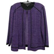 Ming Wang Cardigan Sweater Size Large Purple Black Thick Knit Pocket