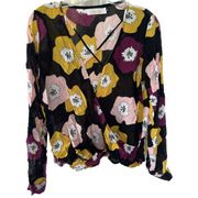 Ava Sky Fighting Eel Women's Floral Hawaiian Faux Wrap Long Sleeve Blouse Top S