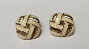 Signed St John Cream Enamel Gold Tone Clip On Earrings