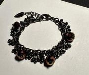 Coldwater Creek Gunmetal Tone & Purple Beads Beaded Charm Bracelet Adjustable