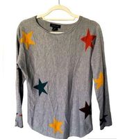 Rachel Zoe gray long sleeve star print cashmere blend sweater small