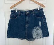 Prettylittlething Distressed Denim Mom Shorts