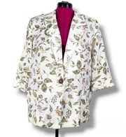 Alice Stuart Petite One Button Cream Floral Blazer Jacket Shoulder Pads Size M