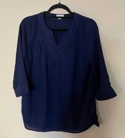 Blue Sheer 3/4 Sleeve Blouse