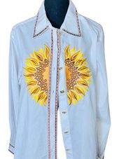 Vintage  Button Down Sunflower Wearable Art Shirt
