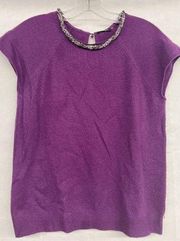 Womens Designer Magaschoni Purple Short sleeve cashmere sweater metal rhinestone