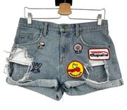 LF Carmar Womens Patches Detail High Waisted Denim Jean Shorts Size 28 Blue