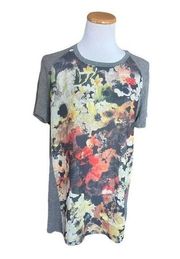 Womens Chloe K Floral Mixed Media Zipper Back Asymmetrical Top - Sz L