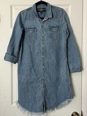 Lucky Brand Snap Front Raw Hem Shirtdress - Size S