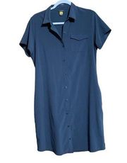 Eddie Bauer Size Medium Gray Collared Shirt Tunic Button Up Short Sleeve Dress