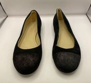 Garnet Hill black suede cap toe ballet flats Size 8 made in Italy