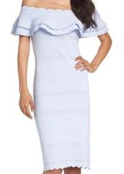 Eliza J Women's Size L Off Shoulder Ruffle Dress Light Blue Fitted Knee Length