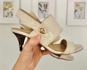 Marla Sandals Cream Crossover Straps Gold Turnlock Dress Shoes Heels