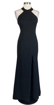 Betsy & Adam Women's Formal Dress Size 0 Black Crepe Backless Halter Gown