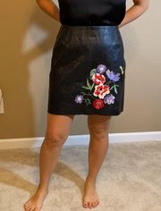 Faux leather embroidered skirt