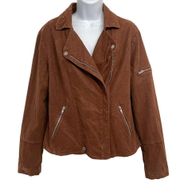 Suede Faux Leather Moto Jacket Asymmetrical Zip Up Tan Brown Miami