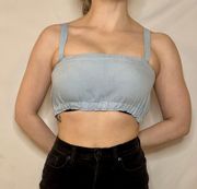 Custom Blue Linen Ruched Crop Tank - S