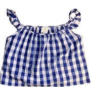 Joie Gingham Crop Ruffle Women’s Navy White Tank Top/Sz L Never Worn. EUC