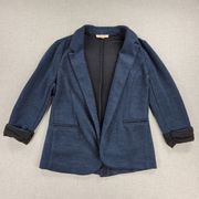 Skies Are Blue Blazer Size M Navy Blue Asa Knit Open Front Cuffed Sleeve