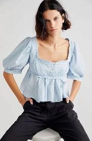 NWOT Free People Leave It To Me Blue Crop Top Blouse Button Boho