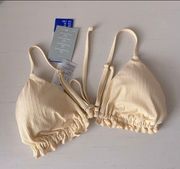 NWT  pastel yellow ribbed triangle padded ruched bikini top