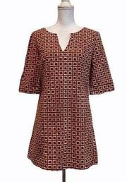 TIBI Tunic Block Print Mini Dress Brown Tunic Neck