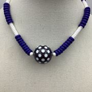 Vintage 90s Funky Black White Dots Charm Blue White Gold Tone  Choker