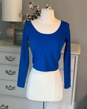 Material Girls Top Royal Blue Crop Womens XS Long Sleeve