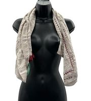 Maurices Gray, White & Burgundy Floral Paisley Tassel Lightweight Scarf NEW