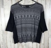 Umgee Tribal Boho Chic Print Top Tee Shirt Black S