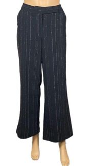 BISOU BISOU black wide leg pants w/colorful contrasting pinstripes. Size 10. EUC