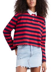 Blue & Red Stripe Long Sleeve Crop Top