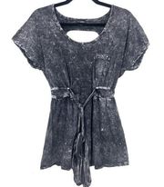 by buckle acid wash waist tie top