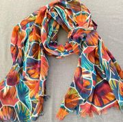 Anthropologie Scarf Sarong Abstract‎ Geometric Colorful Boho Silk Cotton Blend