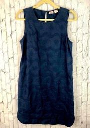 St Tropez West navy blue floral 100% linen sheath dress size 4