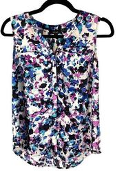 Apt. 9 Womens Sz SP Sleeveless Button Down Blouse Watercolor Floral Office Wear