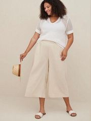 Torrid Khaki Crop Pull-On Wide Leg Stretch Linen Blend High-Rise Pant | Size 3