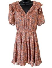 Current Air Los Angeles Floral Pleated Ruffled V Neck Cottagecore Mini Dress