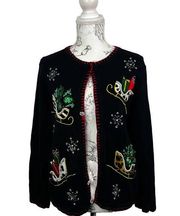 VTG Victoria Jones Petite Ugly Christmas Sweater Sequins, Pearls, Beads Sleigh