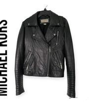 MICHAEL KORS Black Leather Moto Jacket size M