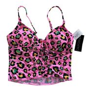 California Waves Swim Top Womens Small Pink Animal Print Swimsuit Tankini Nylon