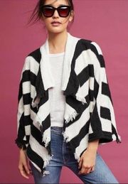 Anthropologie Moth Black & White Stripe Fringe Oversize Shawl XS/S