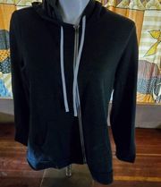 Eddie Bauer large hooded sweatshirt, jacket gray white zipper white tie